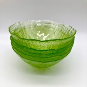 Set of 5 Vintage Scandinavian Glass Salad Dessert Bowls Green Cabbage Lettuce